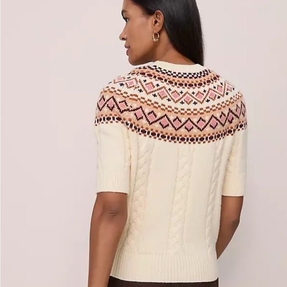 Ann Taylor Cream and Pink Fair Isle Sweater - Picture 2 of 3